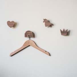PLT Wooden Wall Hooks for Children, Children's Room, Rainbow, Crown, Heart, Unicorn, Decoration, Walnut, Coat Hook, Coat Hook, Scandi Style, Gift Idea, Brown, 5.5 x 6 x 3 cm