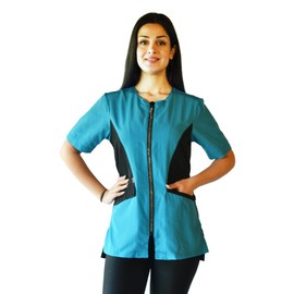 Ladybird Blue Rhinestone Zipper Color Block Jacket for Pet Groomers (3X-Large)