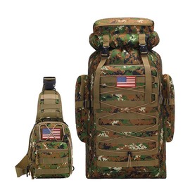 Jumahe Tactical Backpack for Men with Tactical Sling Bag Hiking Day Pack Molle Military Rucksack Waterproof 75L with USA Flag with small Crossbody Chest Pack anything  backpack Large Water-Resistant Travel Backpack - Color: Green