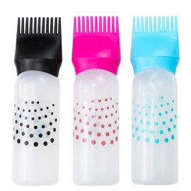 Framendino, 3 Pack Root Comb Applicator Bottle with Graduated Scale Colorful Plastic Squeeze Bottle Applicator Brush for Hair Dye Home Salon 6 oz