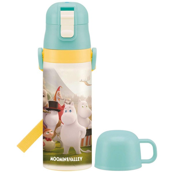 Skater SKDC4 Children's 2-Way Stainless Steel Water Bottle with Cup, Moomin, Anime, 15.2 fl oz (430 ml)