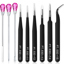9 Pieces Stirring Needle Spoon Tool Tweezers Tools Kit Mold Needle Spoon for Silicone Resin Mold Jewelry Making Kit (Rose Red, Black)