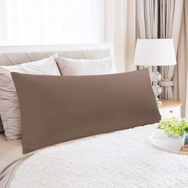 PiccoCasa 100% Egyptian Cotton Pillowcase Body Pillow Cover, 300 Thread Count Soft and Breathable, No Wrinkle, No-Fade, with Zippered Closure Pillowcases Covers Coffee Color 20" W x 54" L