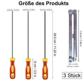 File for Chainsaw, Chainsaw Round File, 3-Piece File Set, File Set with Handle and File Holder, Sharpening Tools, Available in 3 Sizes of 4.0 mm, 4.8 mm, 5.5 mm, for Manual Sharpening of Saw Chains