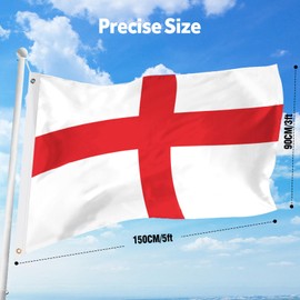 England Flag, Hianjoo Flag of St George 5ft x 3ft with Eyelets Coronation, Vivid Color Fade Proof Polyester Canvas Header Double Stitched Great British Flags 90 * 150CM