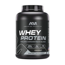 Amazing Muscle 100% Whey Protein Powder *Advanced Formula with Whey Protein Isolate Along with Ultra Filtered Whey Protein Concentrate (Coconut, 5 Lb)