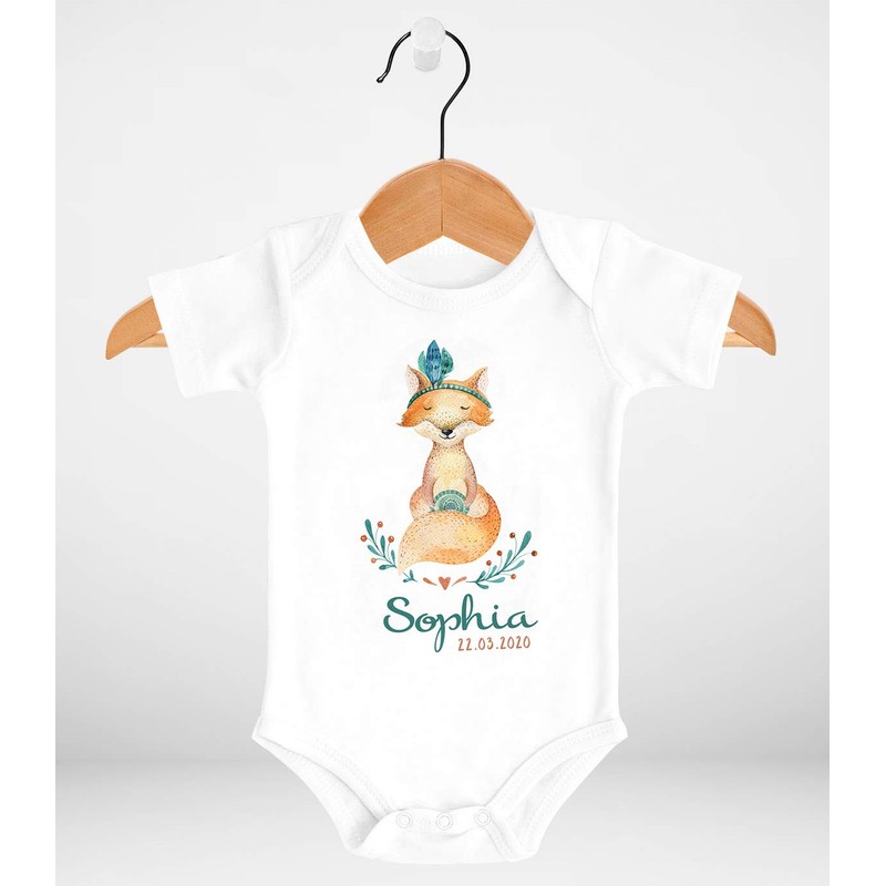 SpecialMe® Baby Bodysuit with Name and Date Print Boho Fox