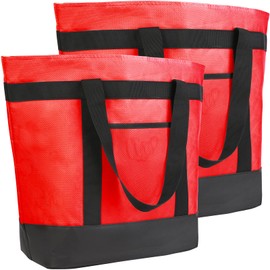 CIVJET 2Pk Insulated Reusable Tote Bag for Grocery Shopping for Women, Pizza/Food Delivery Bag to Keep Food Cold/Hot for Uber Eats/Doordash/Grubub, Cooler bags for Travel/Beach/Picnic, Red