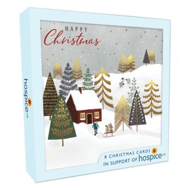 Box Of 8 Happy Christmas Girl With Sleigh Hospice UK Charity Christmas Cards