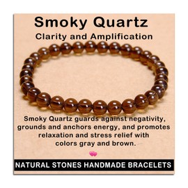 AD Beads Handmade Gemstone Stretch Elastic Bracelet Crystal Healing Reiki Nature's Beauty and Spiritual Essence Unisex (6mm, Smoky Quartz (Clarity and Amplification))