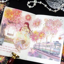 Holographic Fireworks Stickers for Journaling and Crafts, 12 Sheets Transparent PET Stickers for Scrapbooking, Junk Journal Supplies, Collage, DIY Paper Arts Decorative