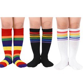 Zando Crazy Socks for Kids Rainbow Striped Socks Long Pride Socks Girls Tube Athletic Socks Soccer Socks Rainbow Silly Socks for Kids Colorful Knee High Socks Rainbow 3 6-9 Years
