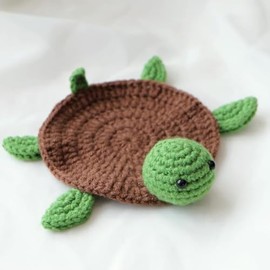 Crochet Tortoise Coaster for Drinks, Handmade Crochet Knitting Turtle Cup Mug Coaster, Cute Animal Tortoise Shaped Mug Mat Table Desk Decoration