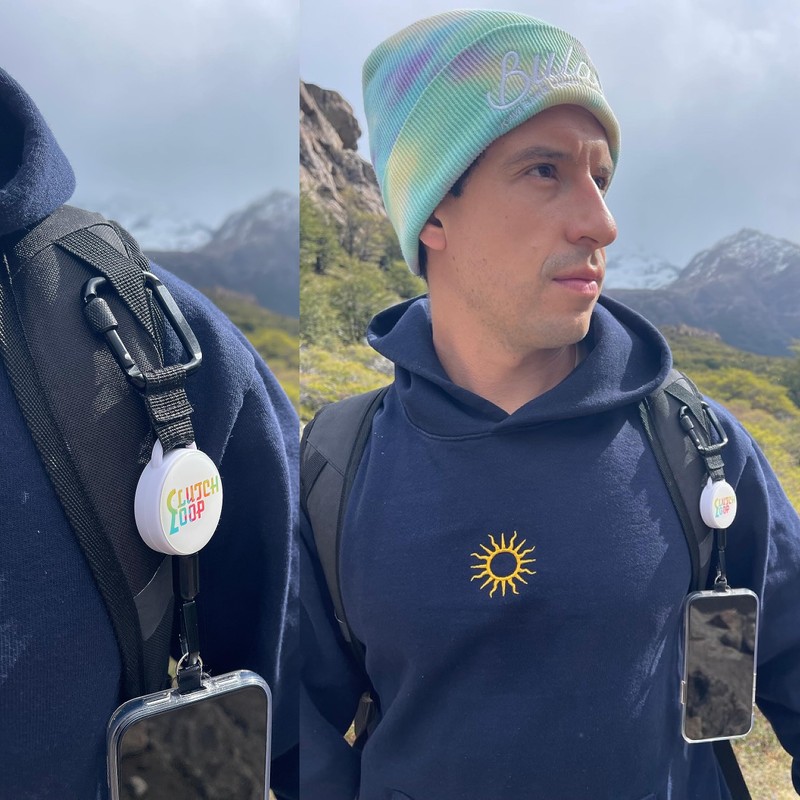 ClutchLoop Anti-Theft Phone Tether. Retractable steel line, Universal anchor &