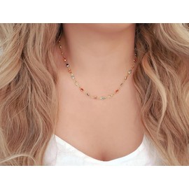 Sarah Cameron Rainbow Crystal Necklace Choker Beaded Stones Bezel Gold Plated OBX 3