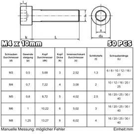 ORTAVA Pack of 50 Cylindrical Screws with Hexagon Socket, M4 x 10 Hexagon Socket Screws Full Thread DIN 912 / ISO 4762 Alloy Steel (Black)