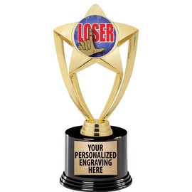 Crown Awards Loser Trophy, 8" Gold Star Loser Trophies with Deluxe Round Base Prime