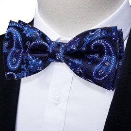 YourTies Navy Blue Bow Ties for Men Silk Paisley Adjustable Pre-tied Bowtie Woven Jacquard Formal Business Wedding Prom
