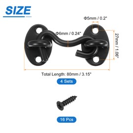 uxcell 4Pcs 2" Hook and Eye Latch, Barn Door Lock Stainless Steel Cabin Hook Privacy Door Gate Hooks for Window Sliding Door Fence Shed, Black