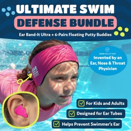 Ear Band-It Swimming Headband with Putty Buddies earplugs (6 Pair) Doctor Recommended Medium (Ages 4-9) Blue