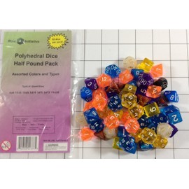 Half Pound of Polyhedral Dice (about 60) including 4 sets (d4, d6, d8, d10, d%, d12, d20) in mixed colors