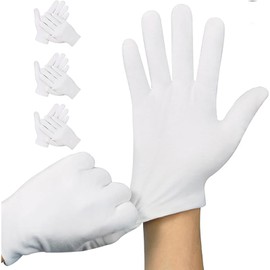 3 Pairs of Cotton Gloves, White Moisturising Gloves, White Cotton Gloves for Dry Hands, Moisturising, Cosmetic Eczema, Elastic Fabric Gloves for Dry Hands, L