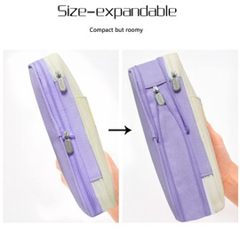 Coolzon Expandable Pencil Case, Large Capacity Pencil Cases Pen Bag Pouch Holder School Stationery Organizer Makeup Cosmetic Bag for Girls Boys Students Adults, Purple