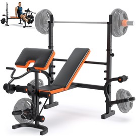 990LBS 6 in 1 Weight Bench Set with Leg Extension/Curl and Preacher Curl, Bench Press Set with Barbell Rack, Workout Benches for Home