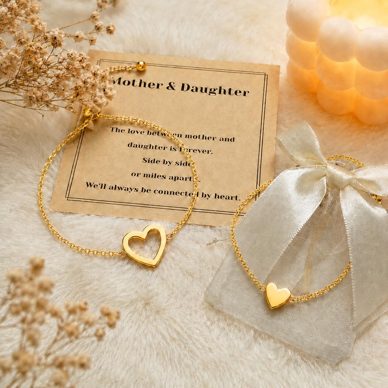Mother Daughter Bracelets,14K Gold Plated Stainless Steel Matching Bracelet