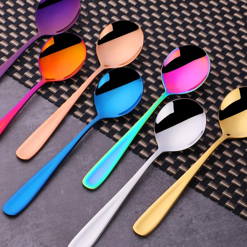 SBOMHS Soup Spoons Set of 8 Round Spoons Bouillon Spoons