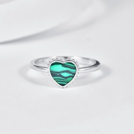 TANGPOET Heart Ring 925 Sterling Silver Malachite Heart Thumb Ring Promise Engagement Ring Jewellery Gift for Women Ladies, Sterling Silver, Malachite