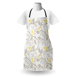 Lunarable Grey Apron, Pastel Colored Repetitive Pattern of Irregular Dots Silhouettes Style, Unisex Kitchen Bib with Adjustable Neck for Cooking Gardening, Adult Size, Yellow White