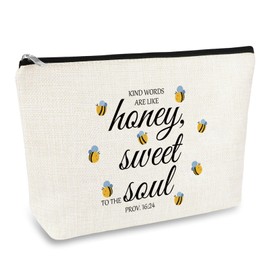 Christian Art Gifts Bee Themed Makeup Bag Inspiration Scripture Gifts for Mom Best Friends Sister Teacher Wife Birthday Christmas Graduation Present Happy Bee Day Gifts Cosmetic Bag Travel Pouch