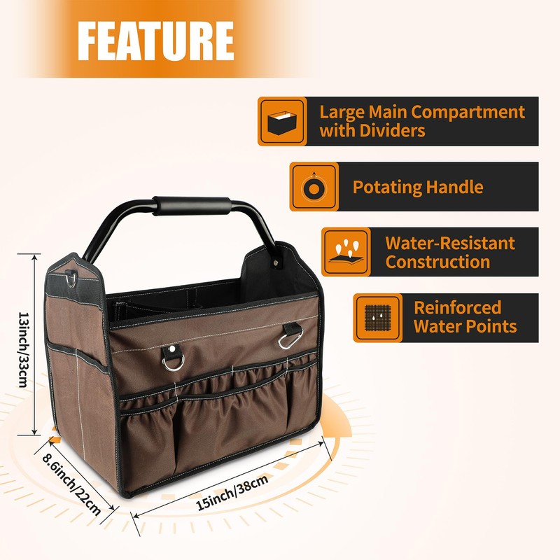 KUNLUN 15-Inch Open Top Tool Bag, Electrician Tool Bag, Tool