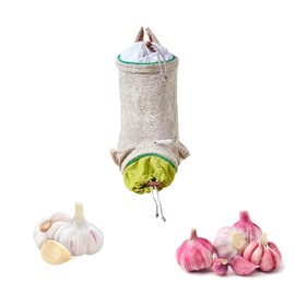 Mastrad Gemüseaufbewahrungsbeutel - beidseitiges Kordelzug-Design - Frischhaltebeutel aus Baumwolle und Leinen - Beutel zur Aufbewahrung von Knoblauch, Zwiebeln und Tomaten