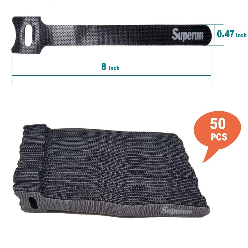 Superun 50 Pcs Black 8 Inch Reusable Cord Organizer Cable