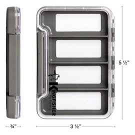 Kingfisher Fly Fishing Slim Waterproof Magnetic Compartment Fly Box 8 compartments, Grey Box, 2 Pack