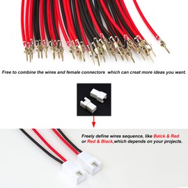 Keszoox Jst XH 2 Pin Connector Kit Total 20 Pcs Jst Male and Female Connectors，10 Pcs Sockets with 40 Pcs 22AWG 210MM Balck Red Wire Cables Jst-xh2.54MM 2pin