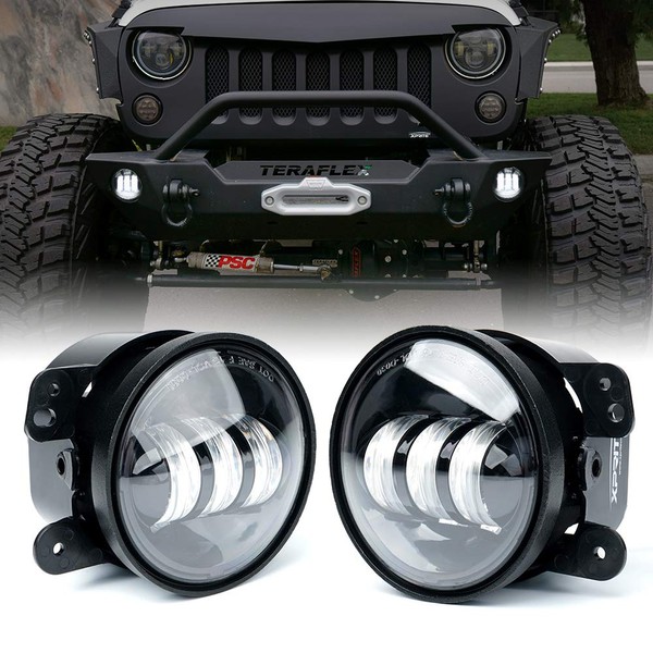 Xprite 4-Inch LED Fog Lights 60W High-Intensity Off-Road Fog Lamp for Driving, DOT Approved Replacement Compatible with 2007-2018 Jeep Wrangler Unlimited JK