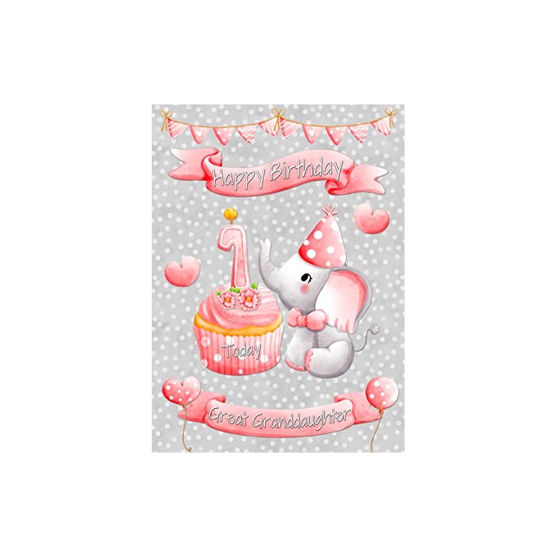 Great Granddaughter 1st Birthday Card (Grey Elephant)