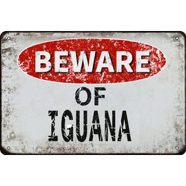 Beware of Iguana vintage Metal Tin Sign Retro Funny Tin Sign For Wall Decor—8" x 12"—Iguana