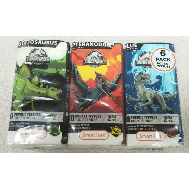 SMARTCARE Jurassic World Pocket Facial Tissue Featuring Triceratops, Baryonyx, and