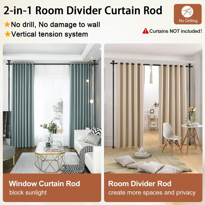 Room Divider, No Drilling Curtain Rod Wall Divider for Space
