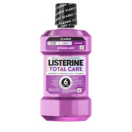 Listerine Total Care Intense Anticavity Fluoride Mouthwash, 6 Benefits in 1 Oral Rinse Helps Kill 99% of Bad Breath Germs, Prevents Cavities, Provides 360 Clean*, ADA-Accepted, Intense Mint, 250 mL