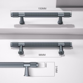 Bwintech Pack of 12 150 mm Grey Anodised Knurled Cabinet Handles, 96 mm Hole Centre Cabinet Knobs, Cupboard, Wardrobe, Drawer Handles
