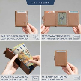VON HEESEN Slim Wallet with RFID Protection - Men’s and Women’s Mini Wallet - Credit Card Holder, Money clip, card case - Small Wallet, Cognac-brown