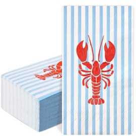FYSUIMU 100 Pcs Crawfish Guest Napkins Watercolor Summer Crayfish Stripe Paper Napkins Blue Red Lobster Disposable Bathroom Hand Towels for Party Dinner Table Supplies
