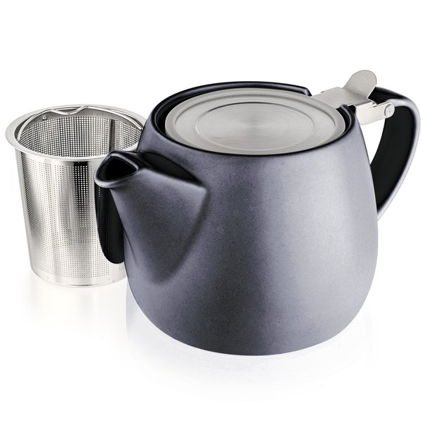 Tealyra - Pluto Porcelain Small Teapot Black - 18.2-ounce (1-2 cups) - Matte Finish - Stainless Steel Lid and Extra-Fine Infuser To Brew Loose Leaf Tea - 540ml