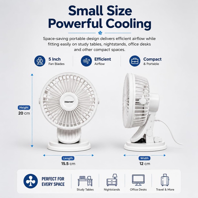 A2Z 5 Inch USB AC DC Desk Fan Clip Fan