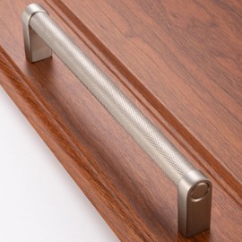 BEROSSA Brushed Nickel Cabinet Pulls, Knurled Bar Cabinet Handles, 6-1/4 Inch Screw Spacing, Pack of 10 | Solid Hardware for Kitchen Door Bedroom Dresser Drawer Bathroom Vanity Furniture 3011